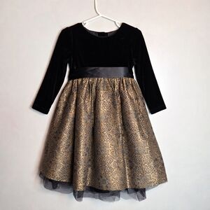 Talbots Kids Silk Dress Size 3 Black Velvet Gold Brocade